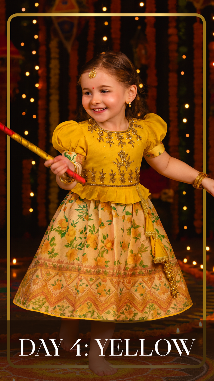 Premium Yellow Navratri Dress for Baby Girls Online | Day 4 Navratri Girls Dress