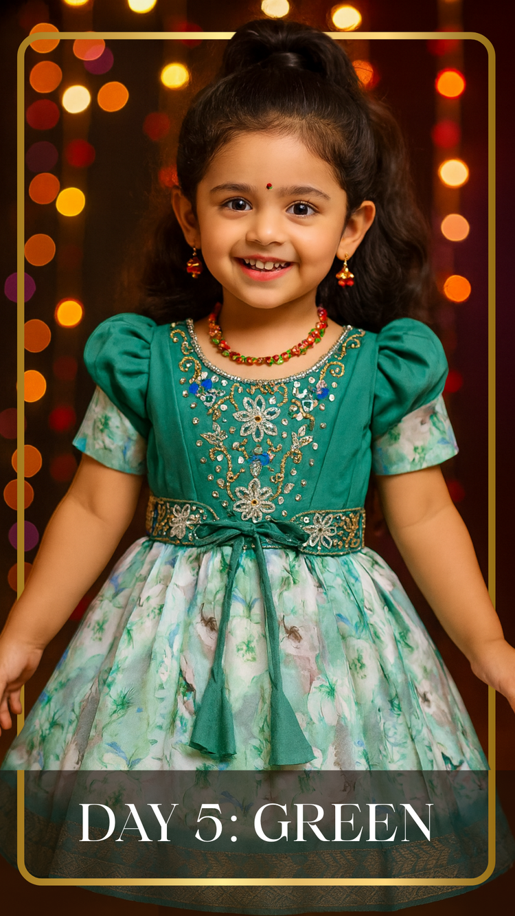 Premium Green Navratri Dress for Baby Girls Online | Day 5 Navratri Girls Dress