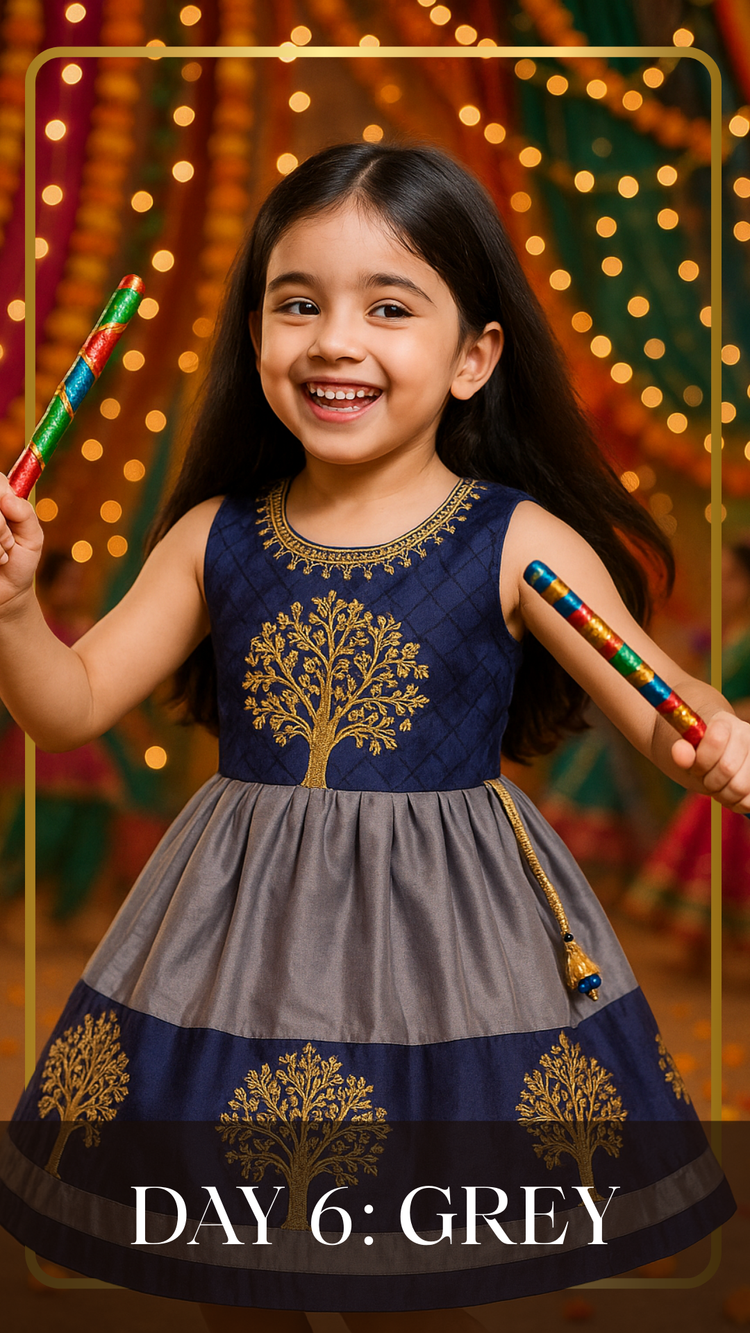 Premium Grey Navratri Dress for Baby Girls Online | Day 6 Navratri Girls Dress