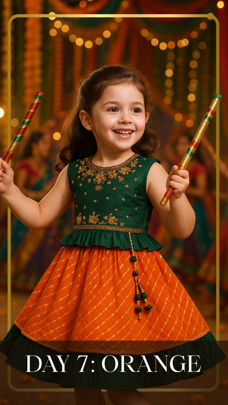 Premium Orange Navratri Dress for Baby Girls Online | Day 7 Navratri Girls Dress