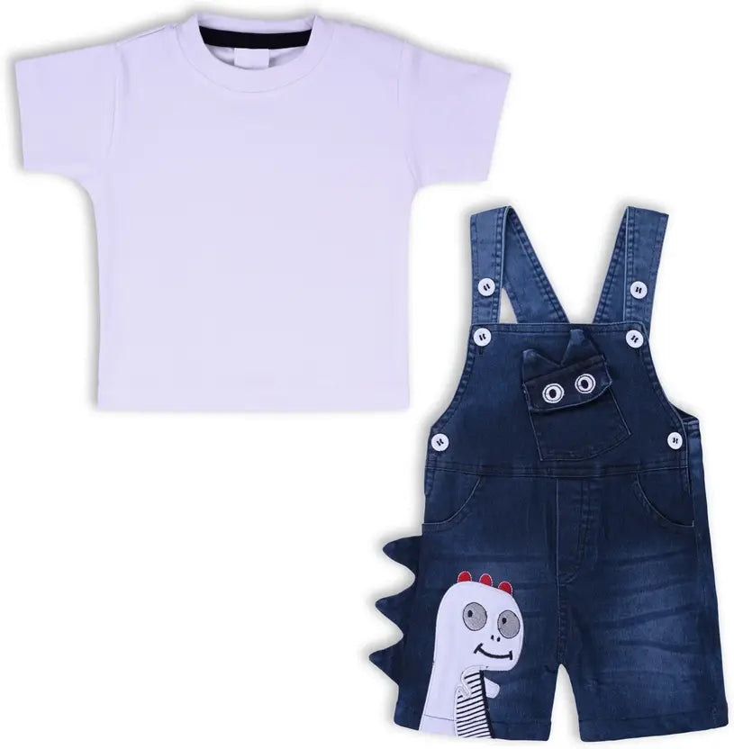 Boys Cartoon Cotton Tshirt and Denim Dungaree Set