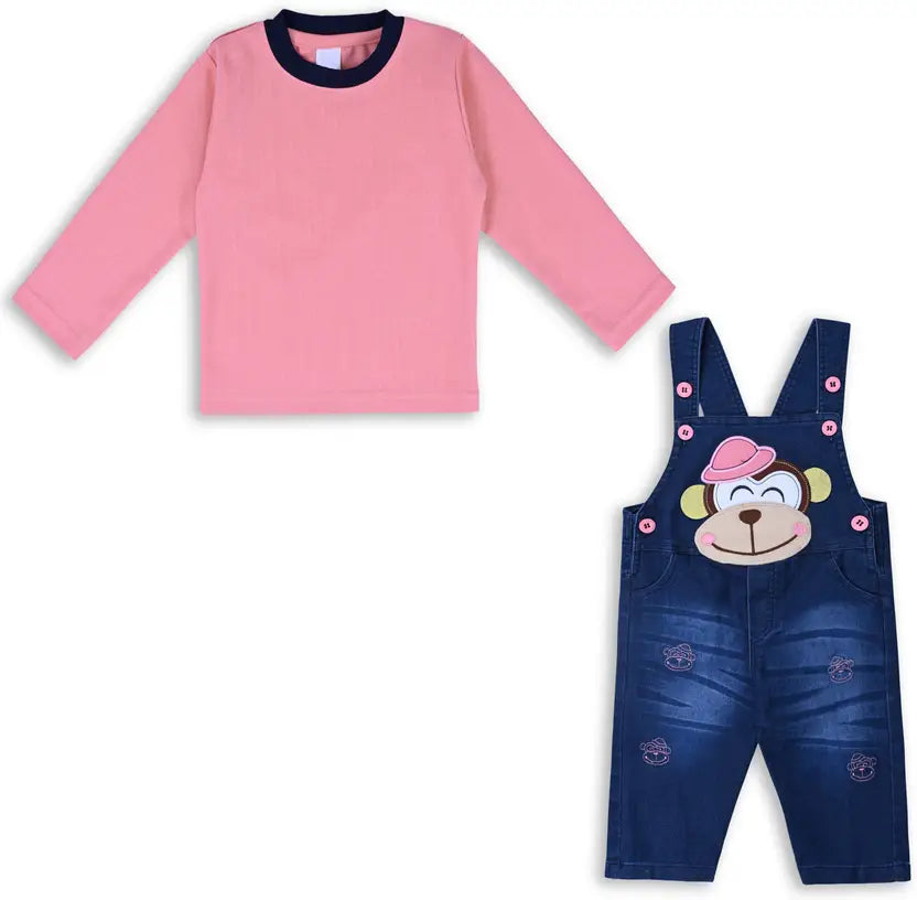 Boys Embroidered Cotton Tshirt Dungaree Set