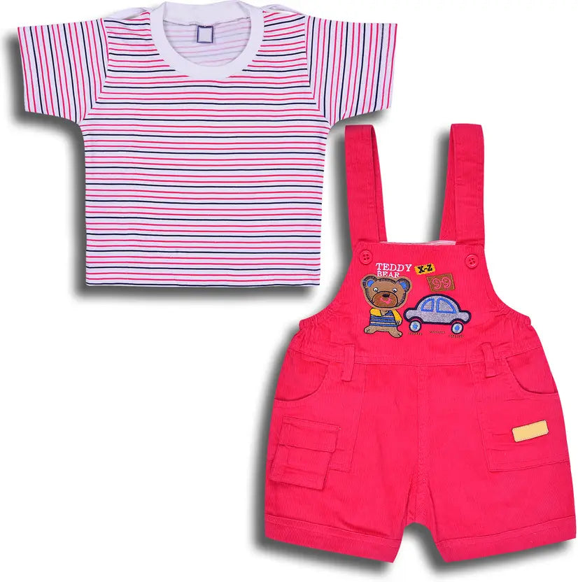 Boys Cotton Cartoon Tshirt and Dungaree Set