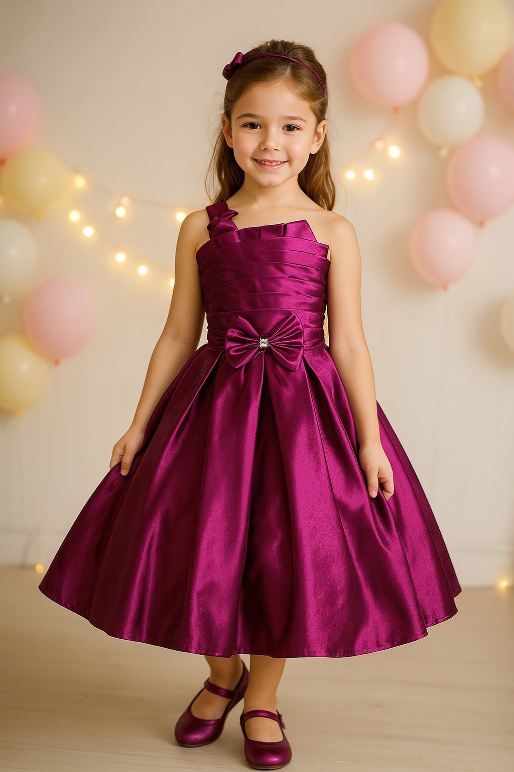 Girls Solid One Shoulder Strap Fit and Flare Frock Dress