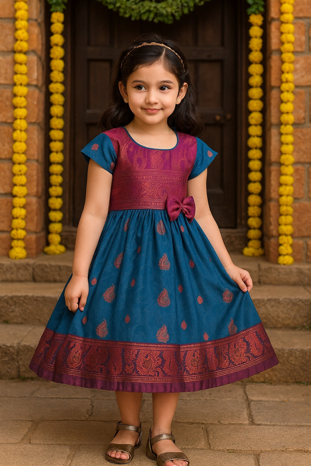 Girls Woven Regular Sleeve Fit and Flare Frock Dress
