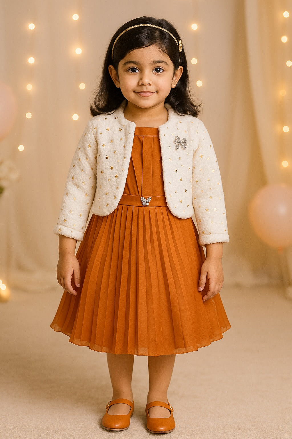 Girls Solid Pleated Fit and Flare Frock Dress