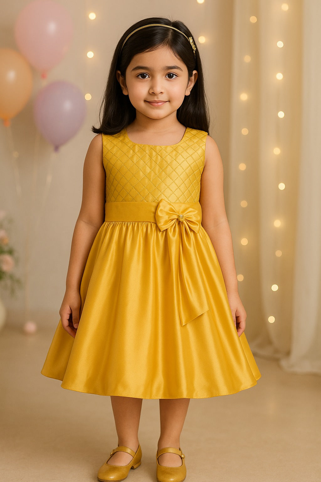 Girls A-Line Frock Dress With Tie-Up