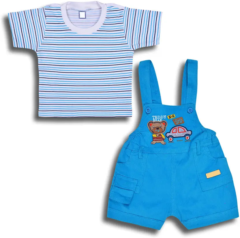 Boys Cotton Cartoon Tshirt and Dungaree Set