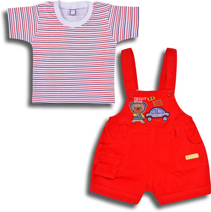 Boys Cotton Cartoon Tshirt and Dungaree Set
