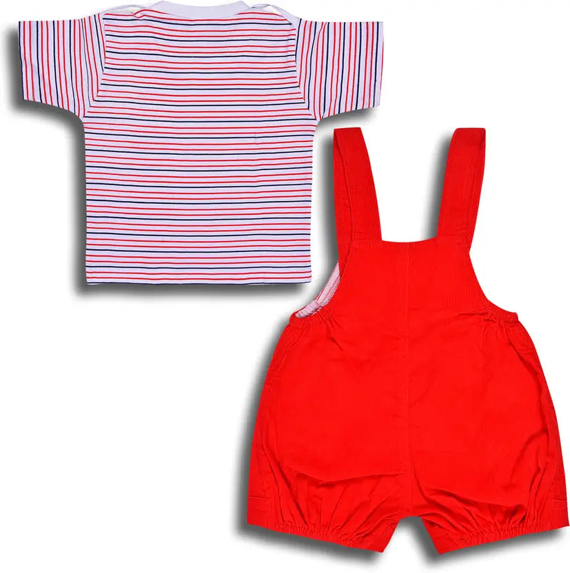 Boys Cotton Cartoon Tshirt and Dungaree Set