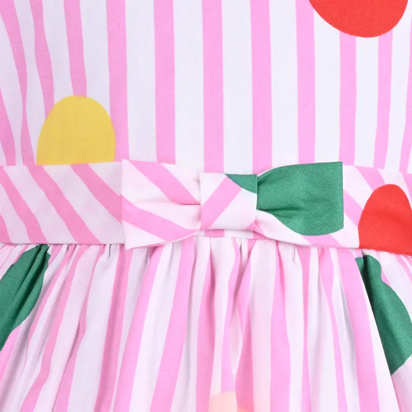 Girls Cotton Striped Polka Print Summer Dress