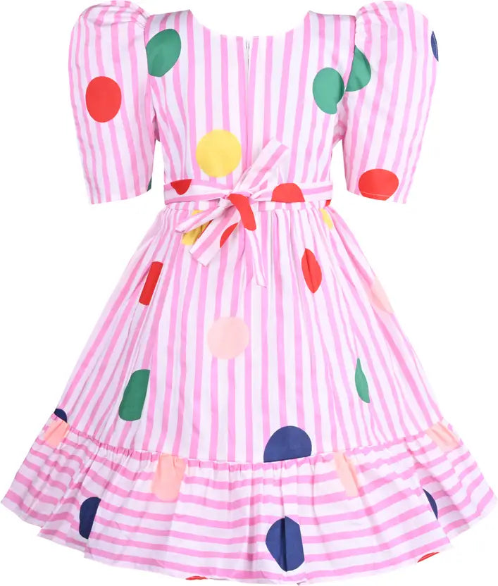 Girls Cotton Striped Polka Print Summer Dress