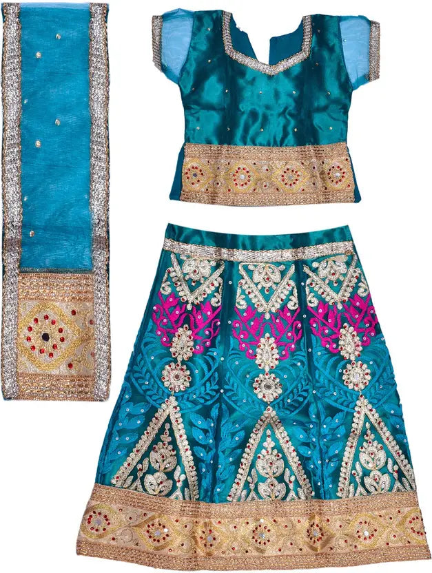 Girls Ethnic Wear Embroidered Ghagra Choli Dupatta Set