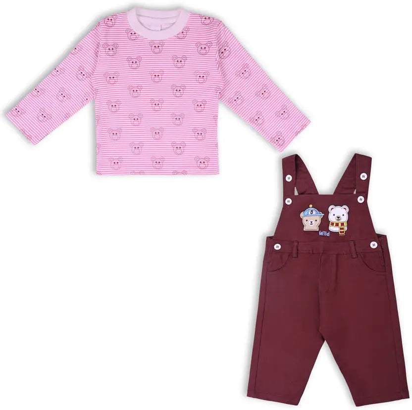 Boys Embroidered Cotton Tshirt Dungaree Set