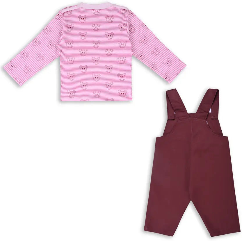 Boys Embroidered Cotton Tshirt Dungaree Set