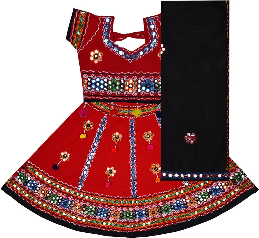 Girls Ethnic Wear Embroidered Cotton Ghagra Choli Dupatta Set