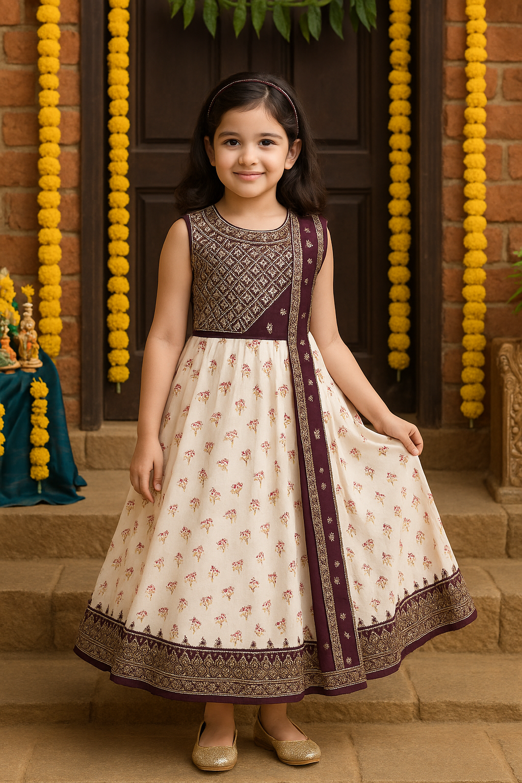 Girls Embellished Zari Embroidery Ethnic Gown