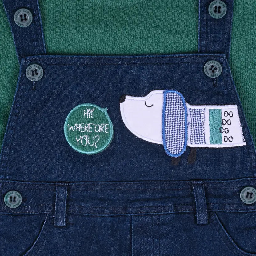Boys Embroidered Cotton Tshirt Dungaree Set