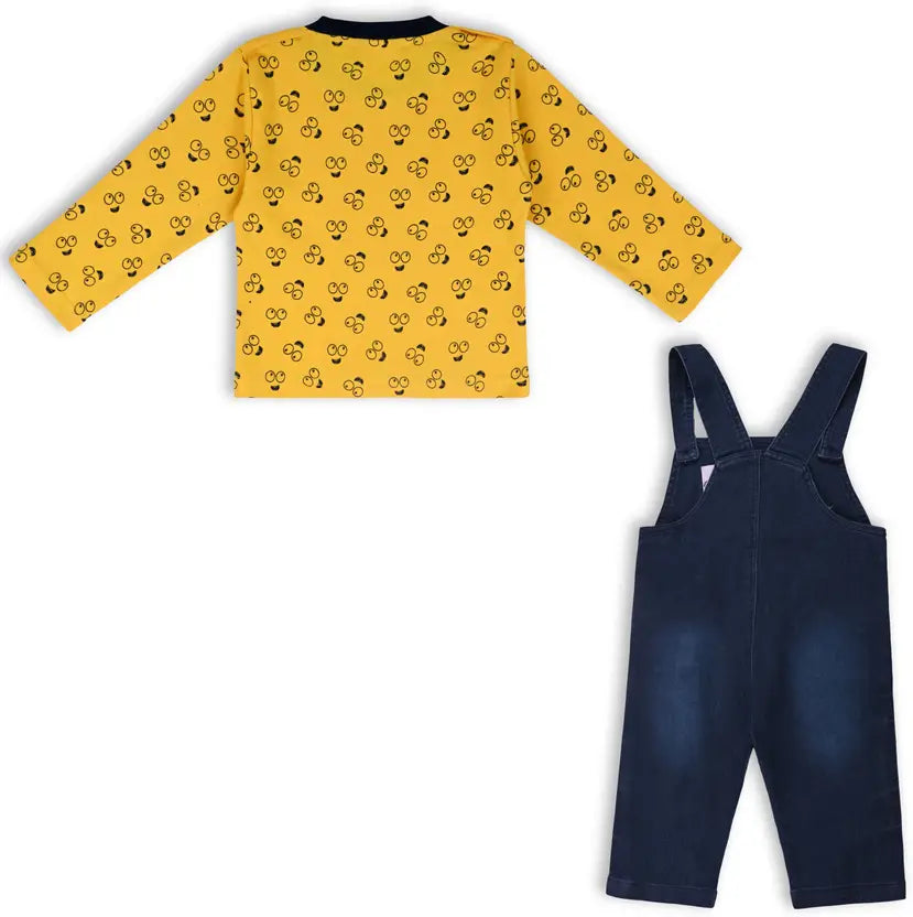 Boys Embroidered Cotton Tshirt Dungaree Set