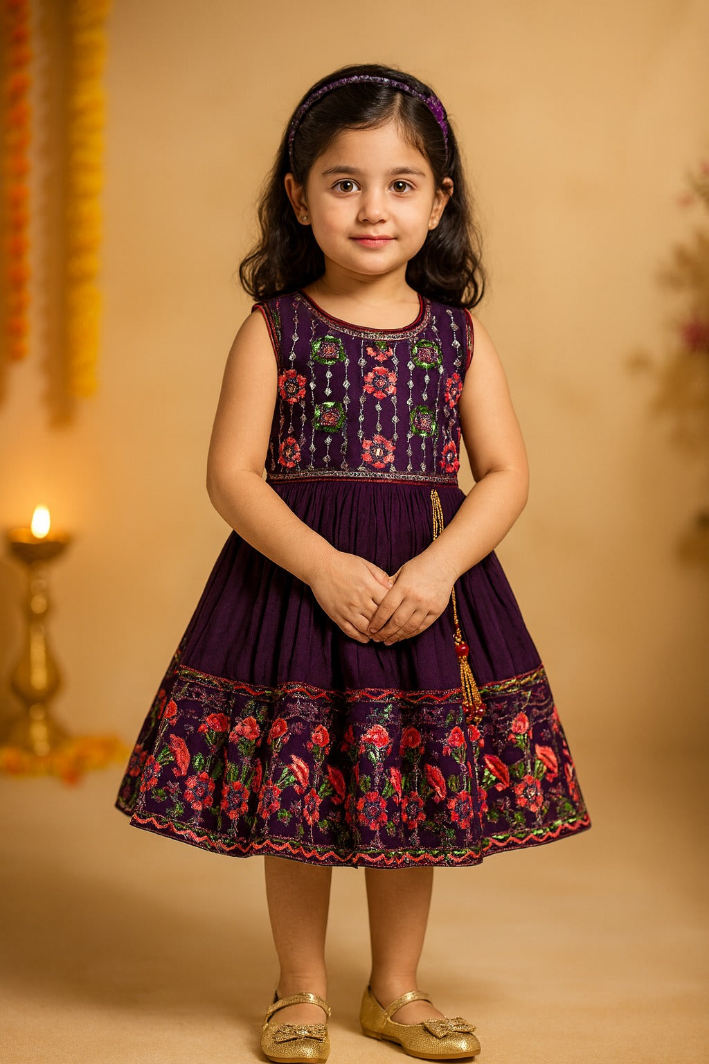 Girls Embroidered Fit and Flare Frock Dress