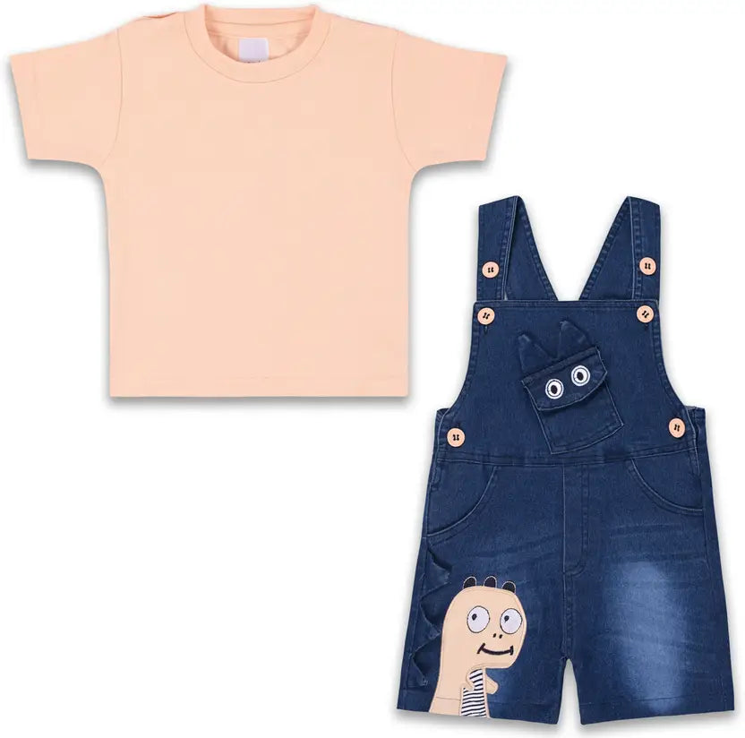 Boys Cartoon Cotton Tshirt and Denim Dungaree Set