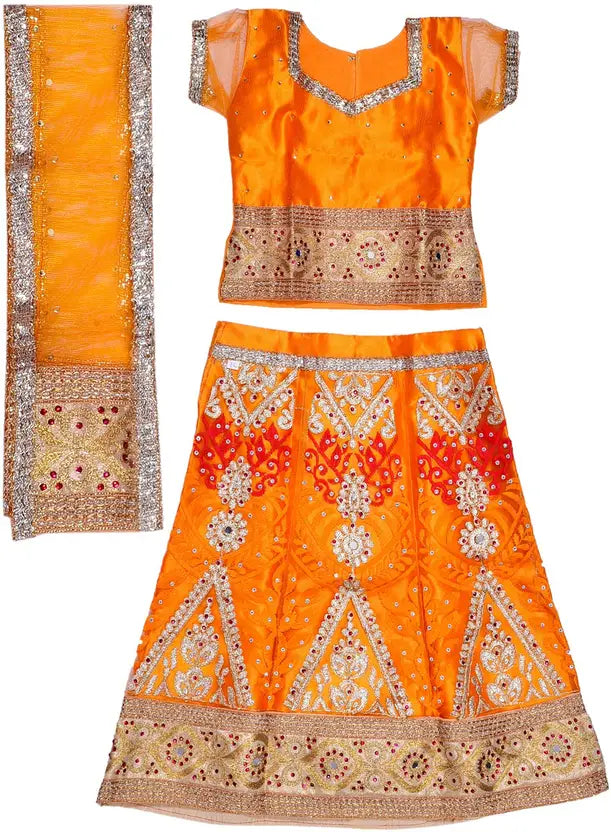 Girls Ethnic Wear Embroidered Ghagra Choli Dupatta Set