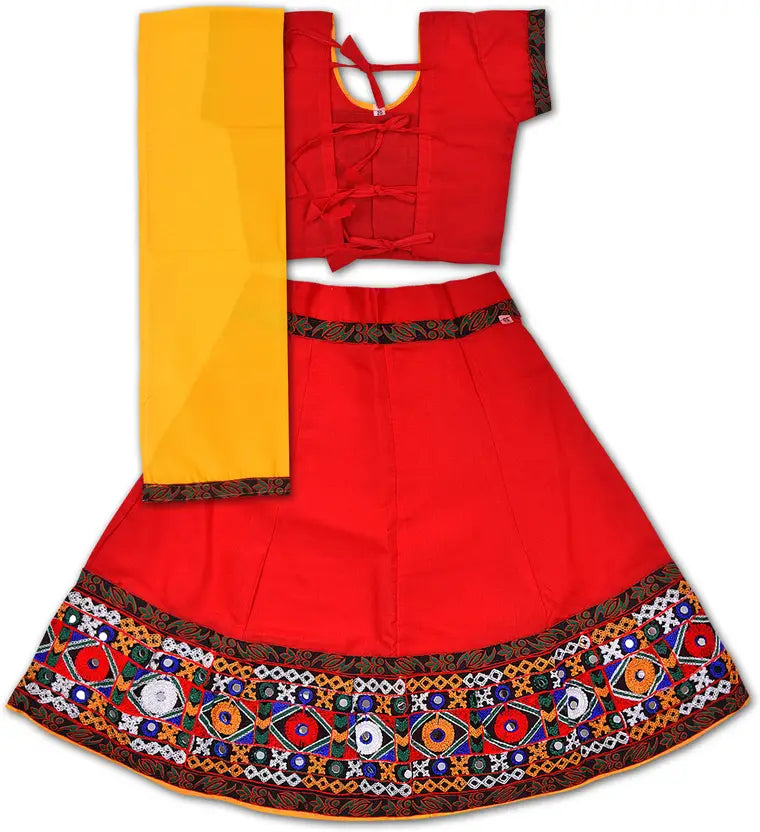 Girls Ethnic Wear Embroidered Cotton Ghagra Choli Dupatta Set