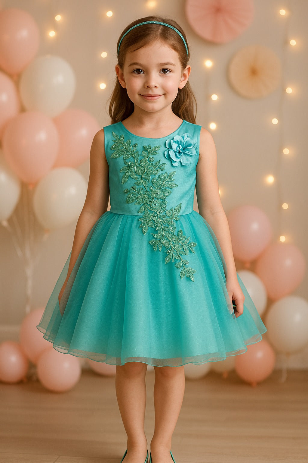 Girls Blue Embroidered A-line dress