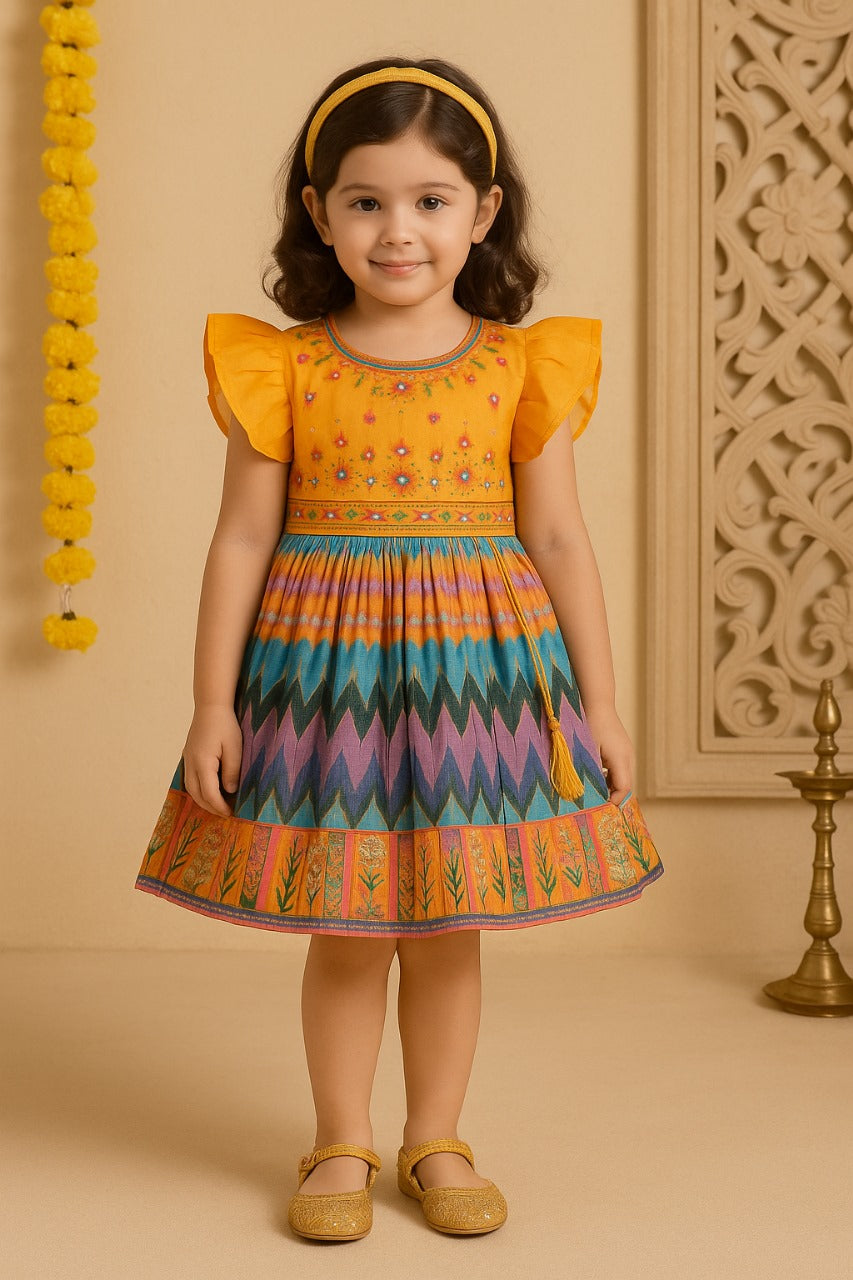 Girls Ethnic Printed and Embroidered Dress