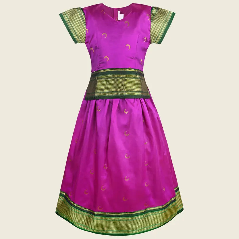 Girls Zari Border Silk Pattu Pavadai Set