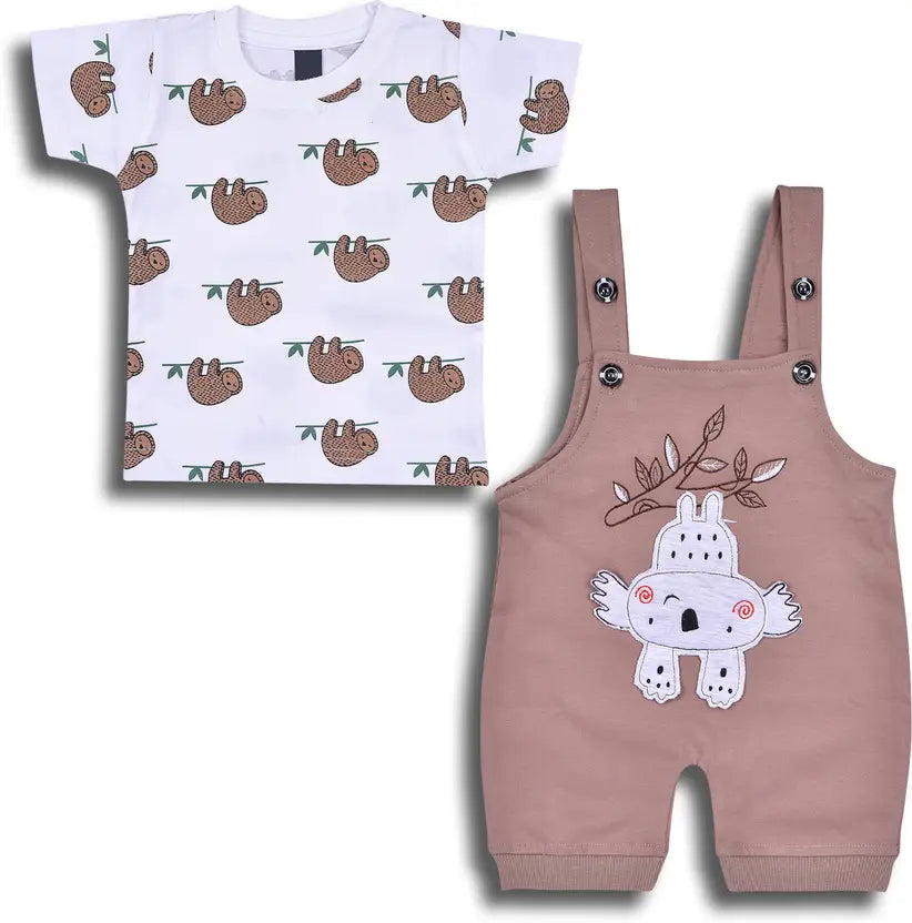 Boys Cotton Cartoon Tshirt and Dungaree Set