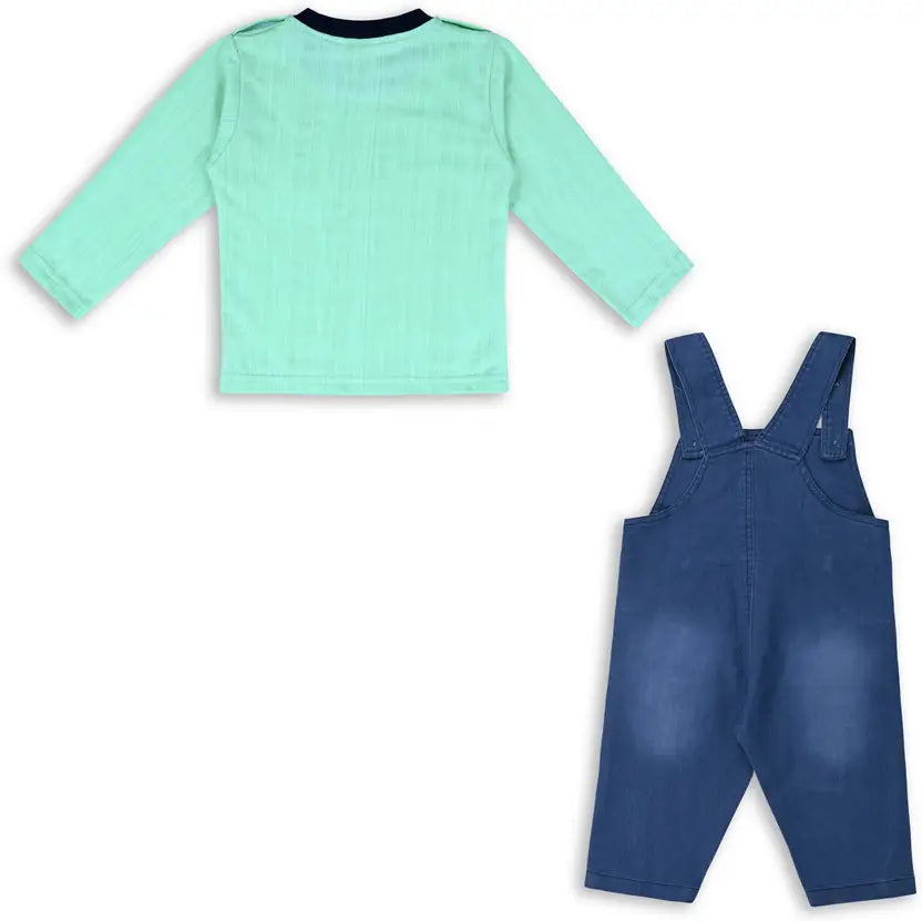 Boys Embroidered Cotton Tshirt Dungaree Set