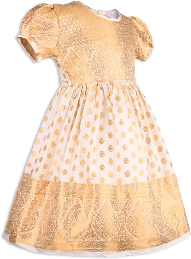 Girls Ethnic Wear Onam Dress | Buy Premium Golden Onam Dress Baby Girl Online | Girls Onam Kasavu dress