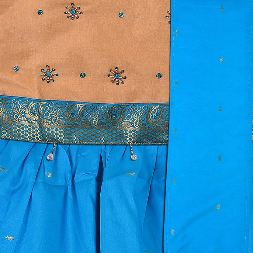Girls Zari Border and Beaded Lehenga Choli Duppatta Set