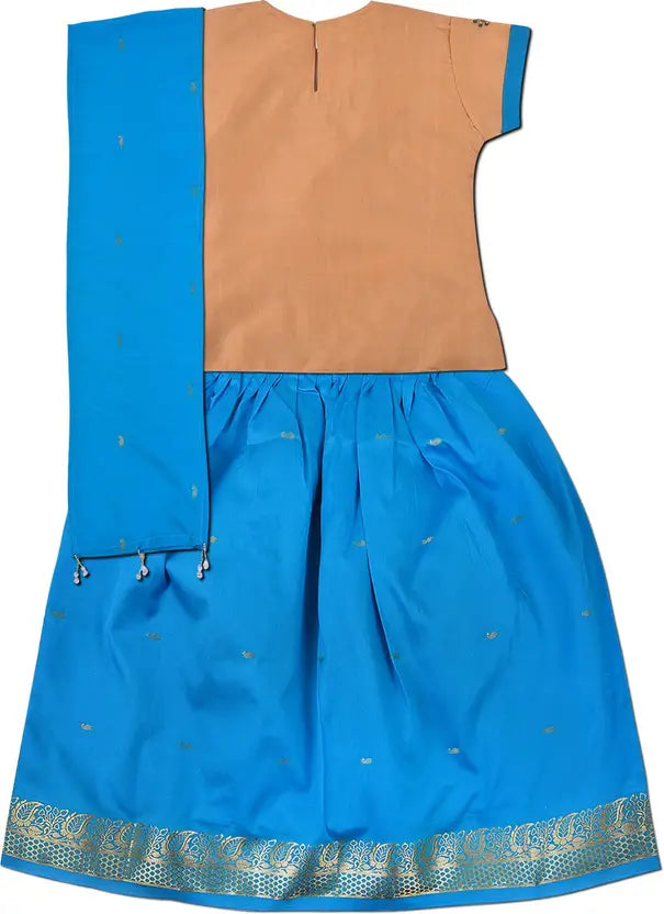 Girls Zari Border and Beaded Lehenga Choli Duppatta Set