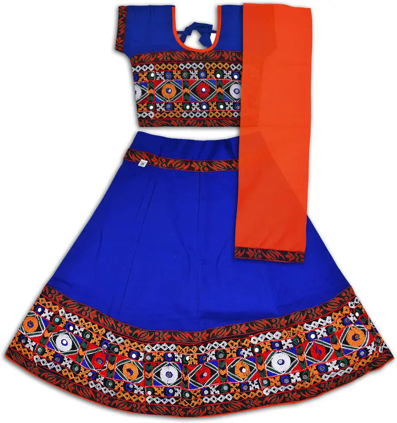 Girls Ethnic Wear Embroidered Cotton Ghagra Choli Dupatta Set
