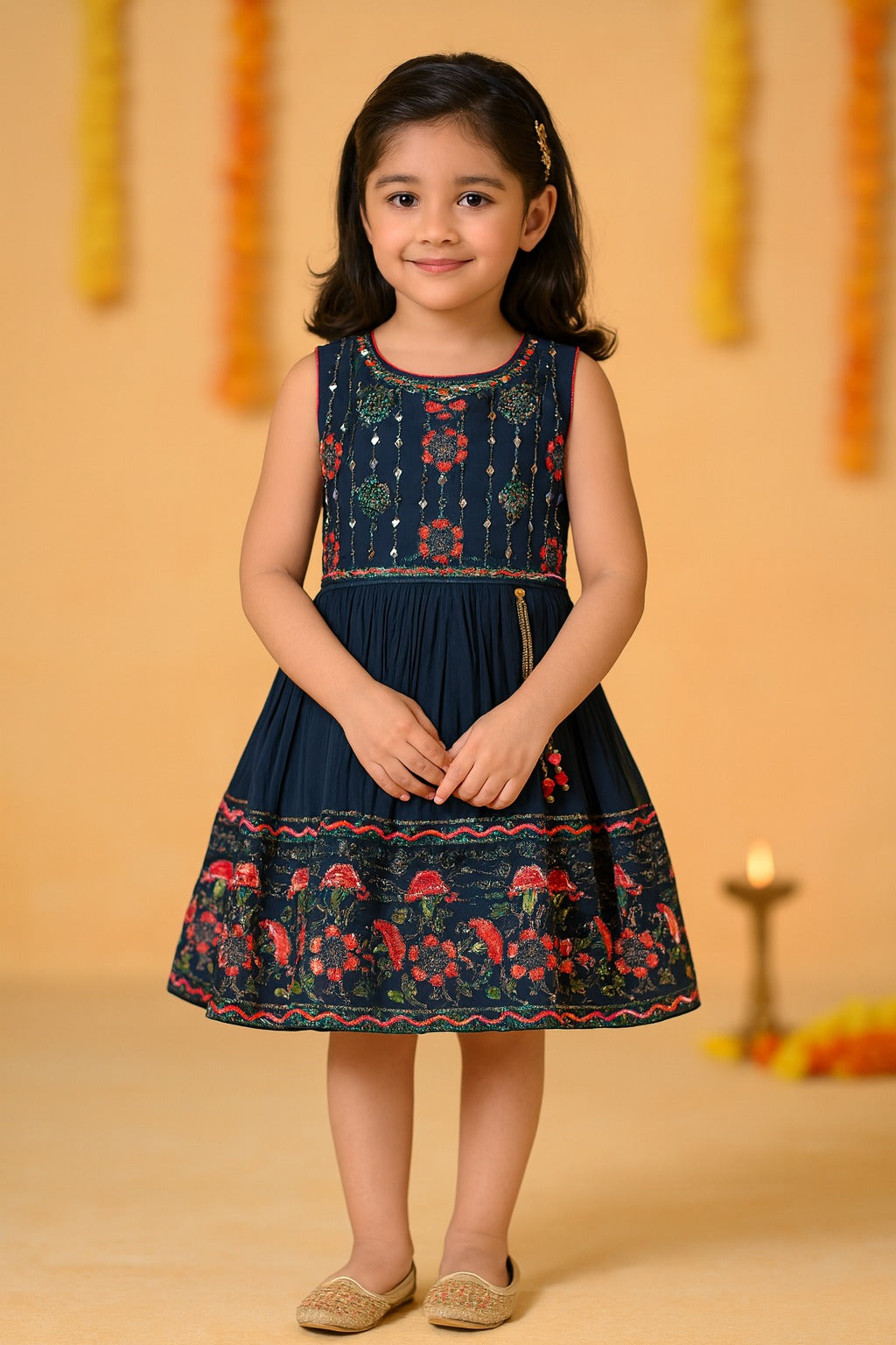 Girls Embroidered Fit and Flare Frock Dress
