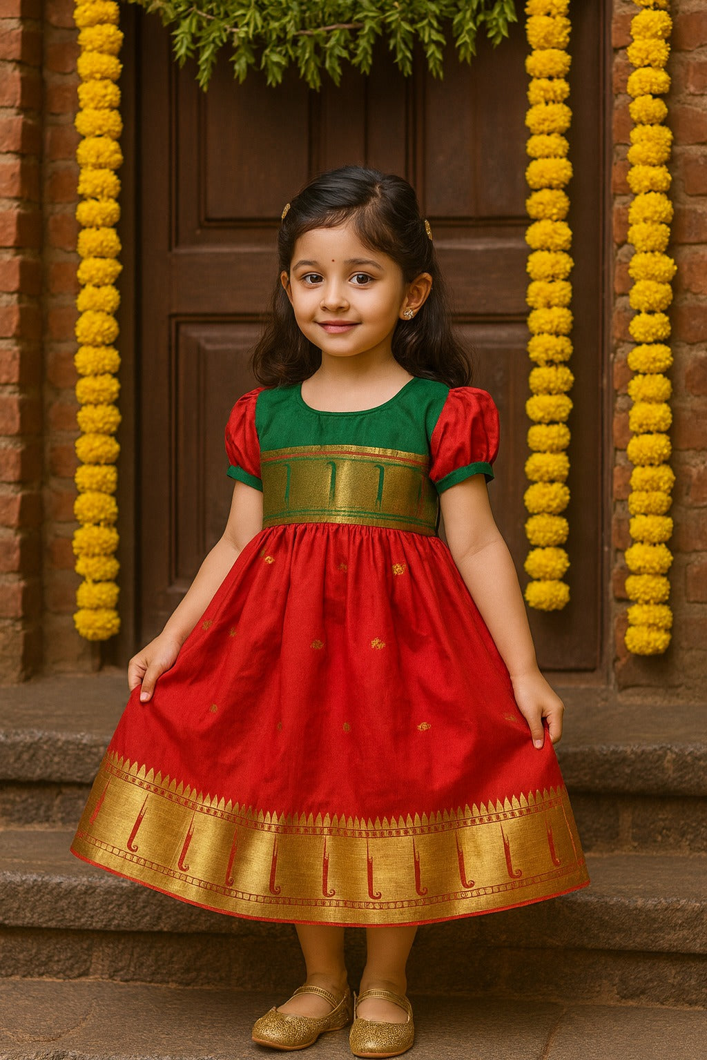 Girls Traditional Zari Border Ethnic Dress