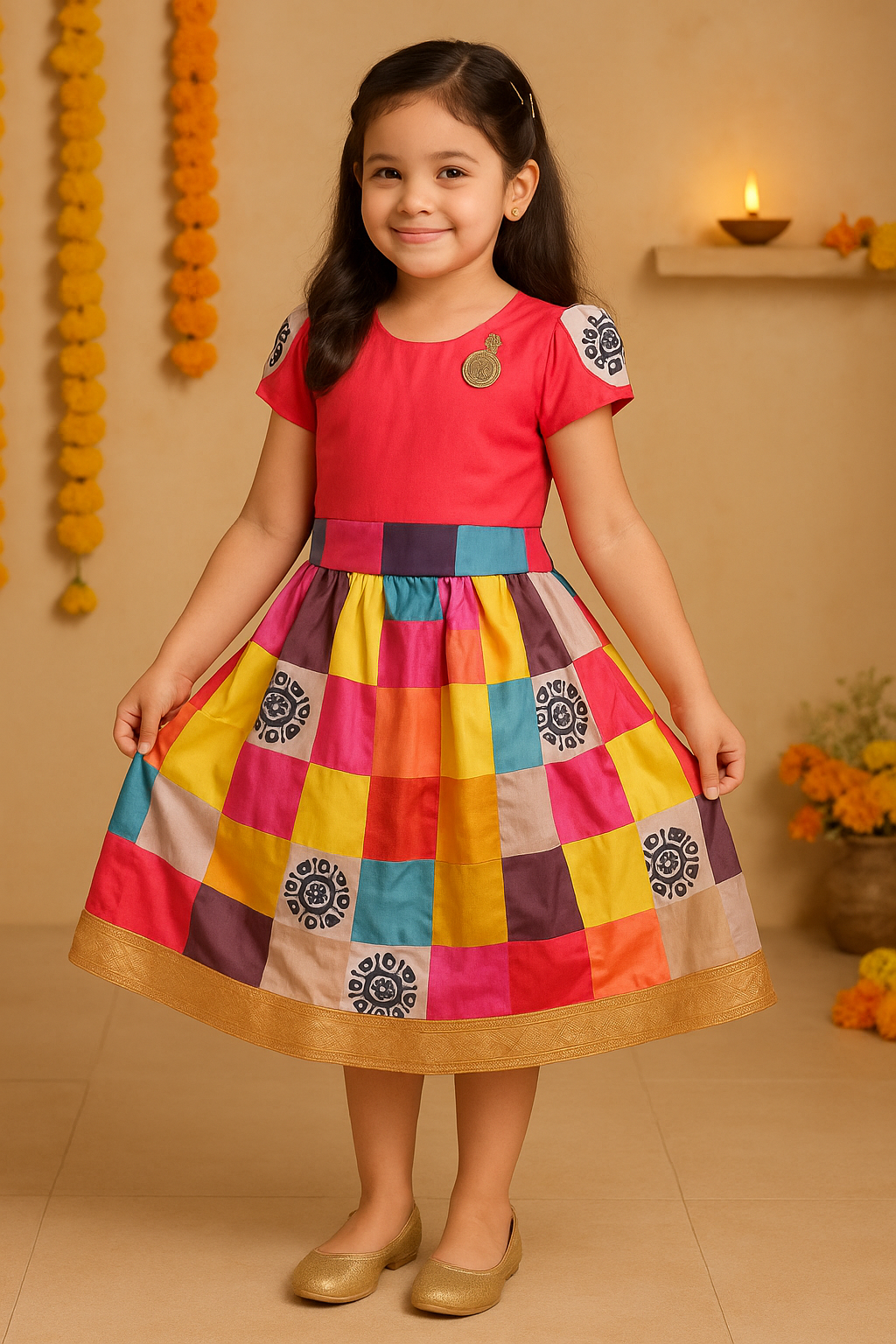 Girls Checked Pattern Skirt Top Set