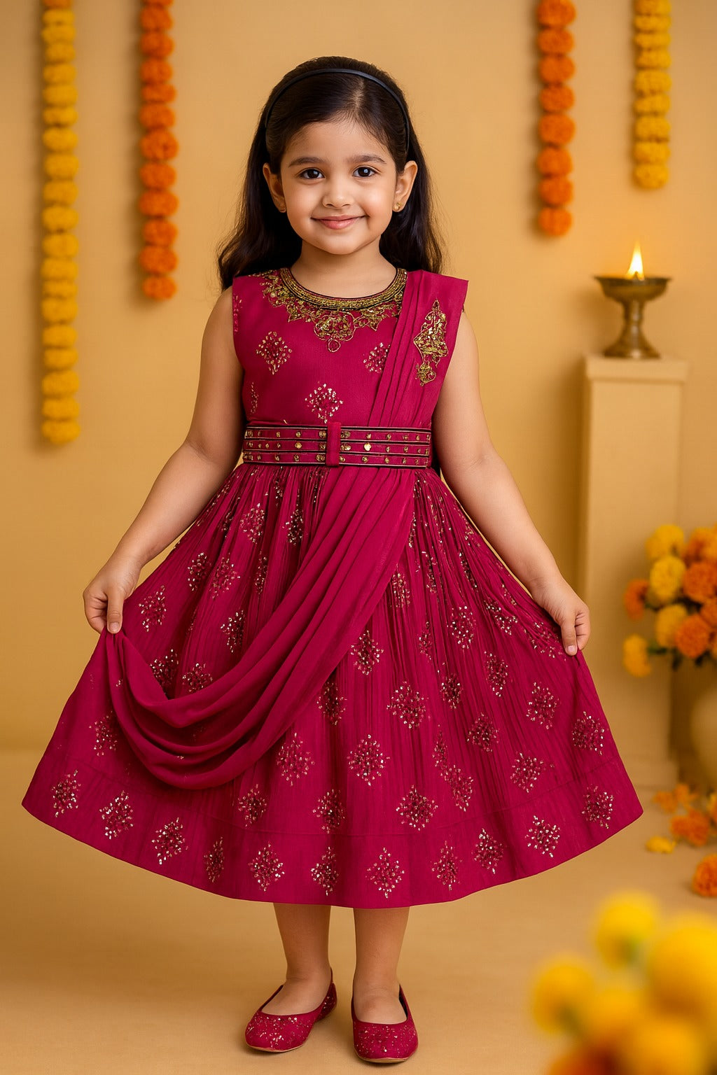 Girls Floral Print Fit and Flare Frock Dress