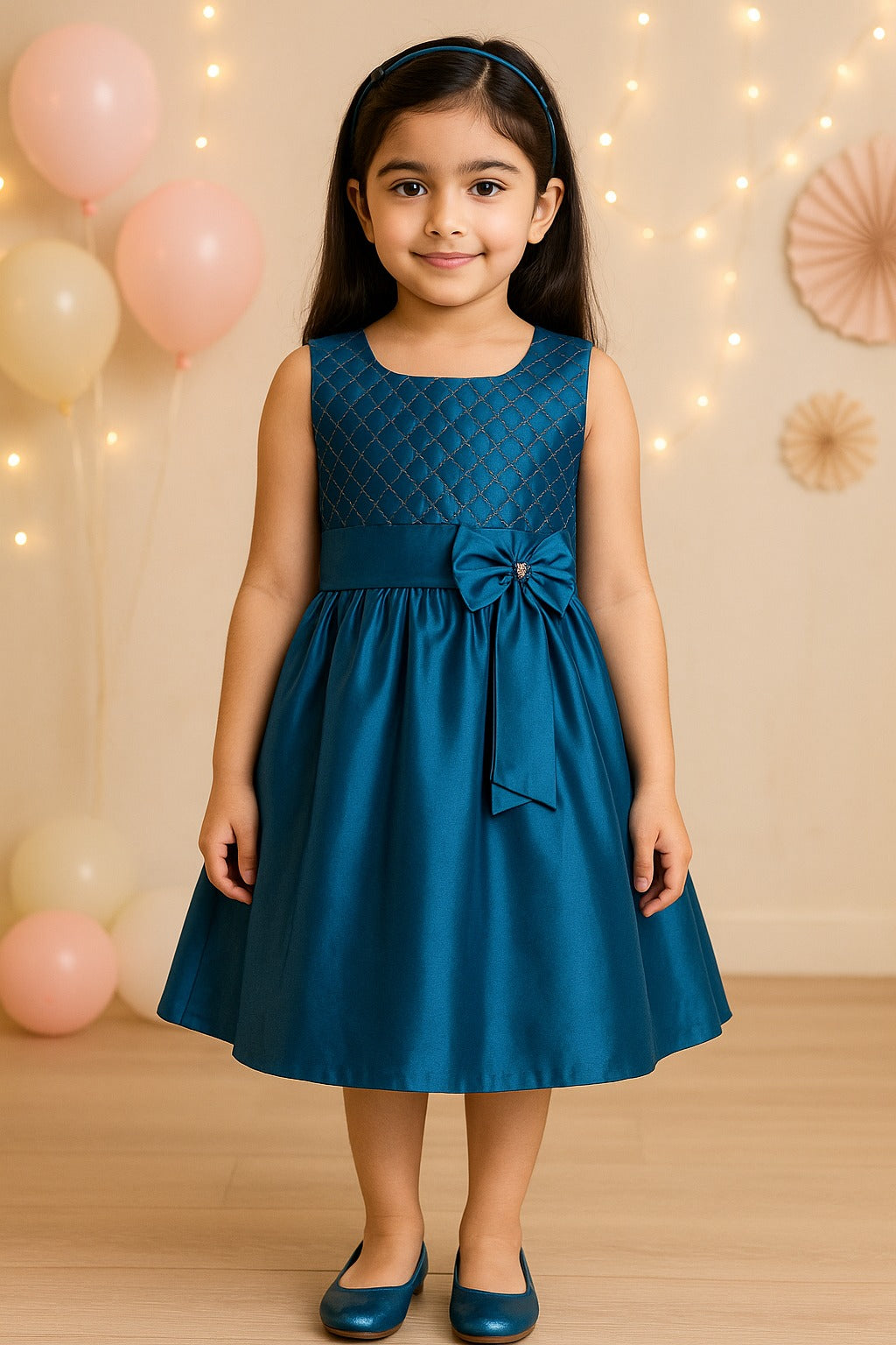 Girls Embroidered Bow Casual Dress