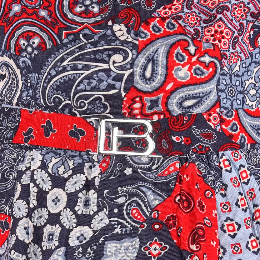 Grey and Red Short Sleeve Printed Dress