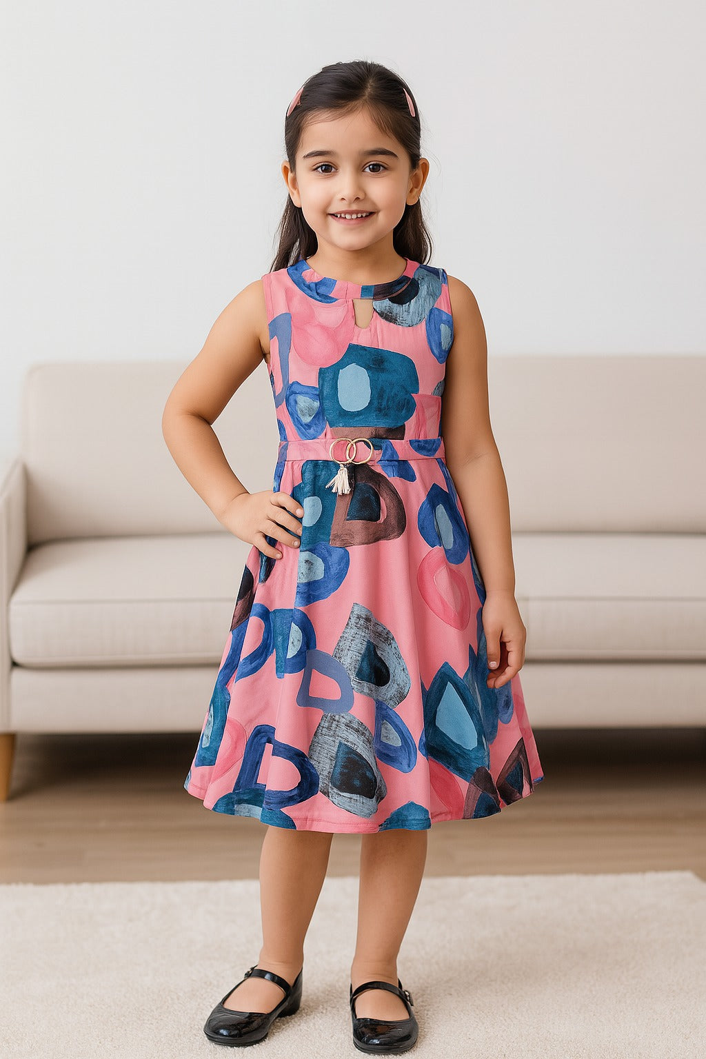 Girls Kaftan Style Casual Dress with Lace Embellishment fep3512