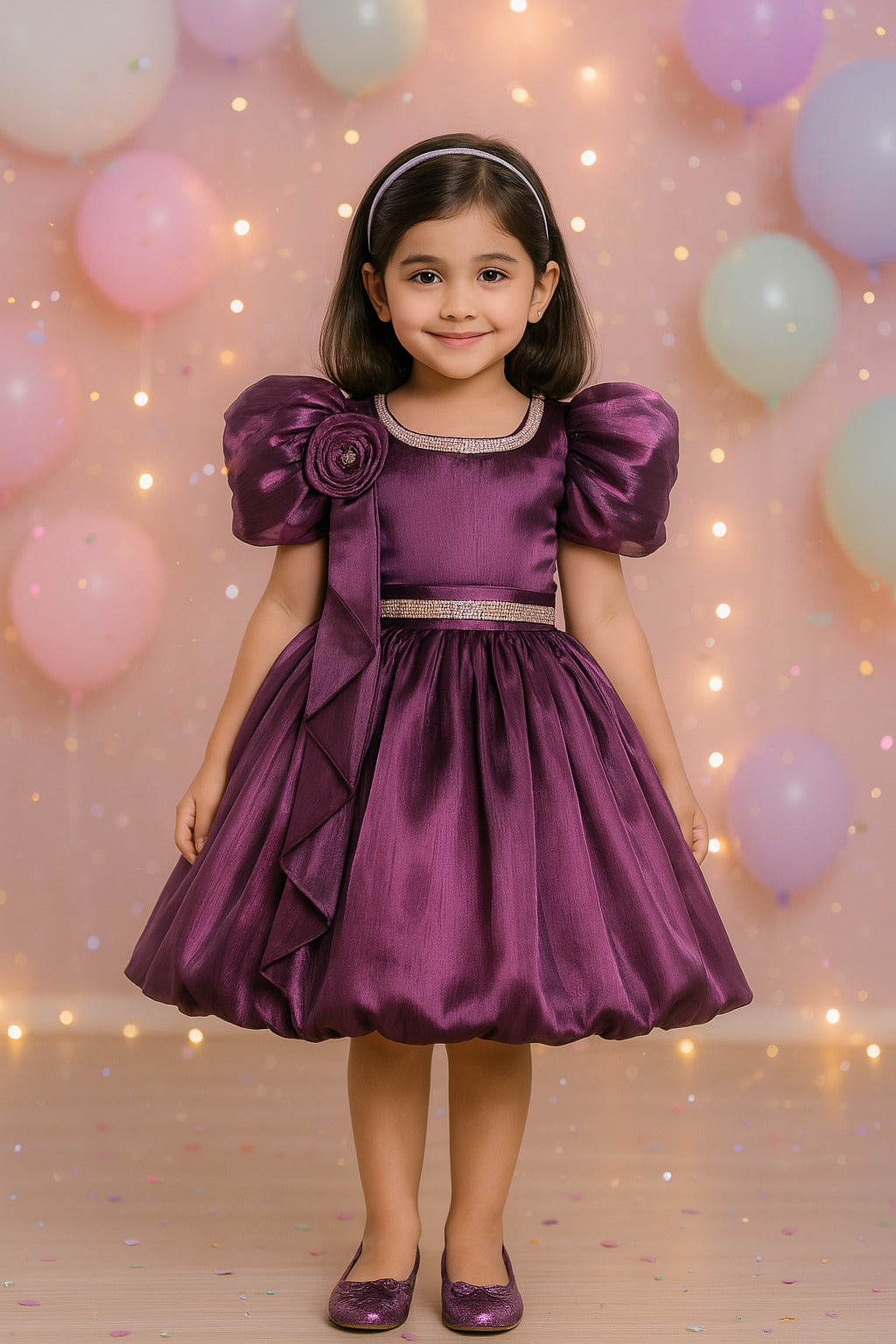 Rhinestone Floral Embellished Balloon Party Dress