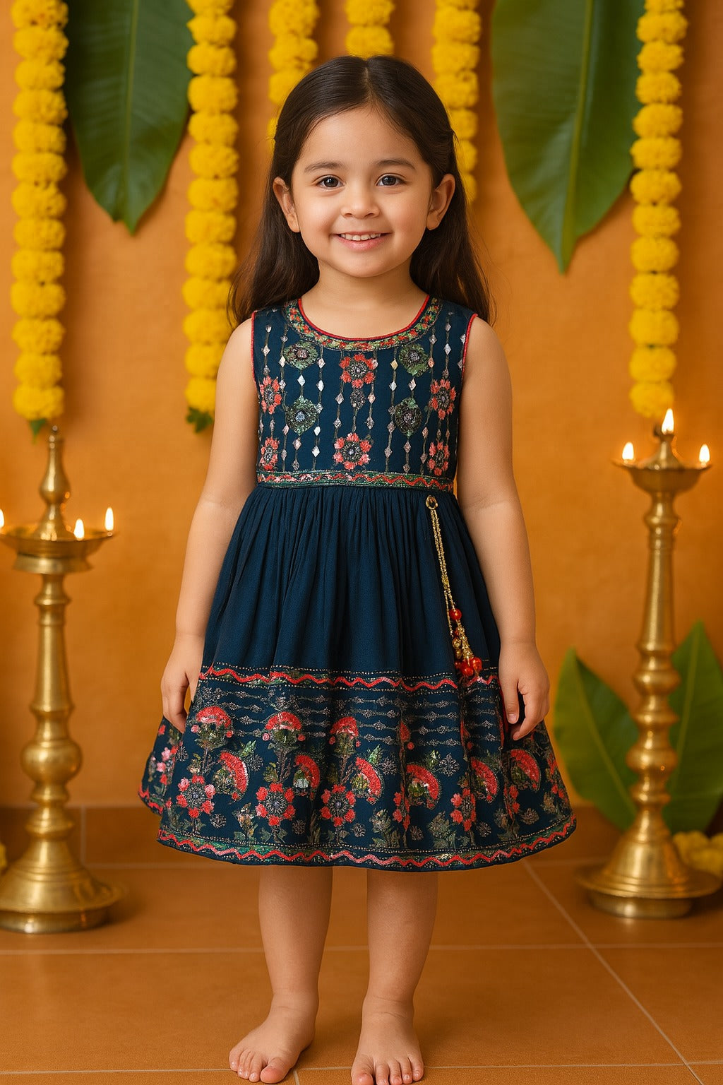 Girls Embroidered Fit and Flare Frock Dress