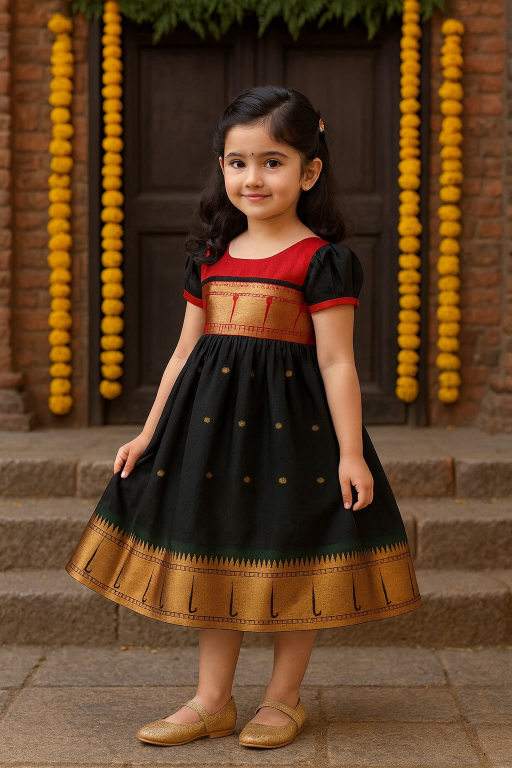 Girls Traditional Zari Border Ethnic Dress
