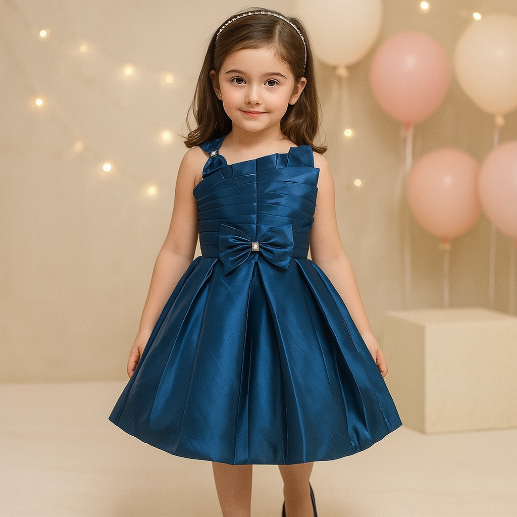 Girls Solid One Shoulder Strap Fit and Flare Frock Dress