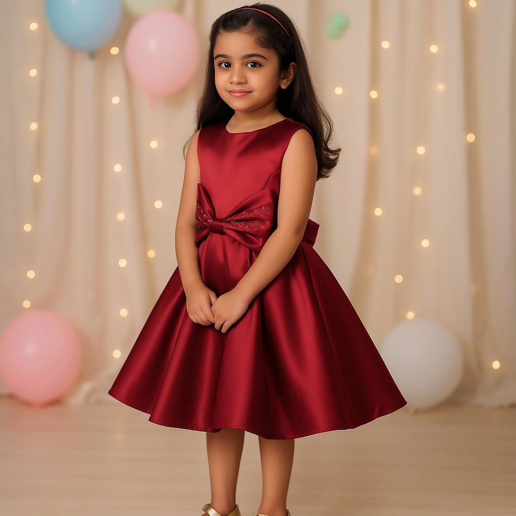 Girls A-Line Frock Dress With Bow Designed