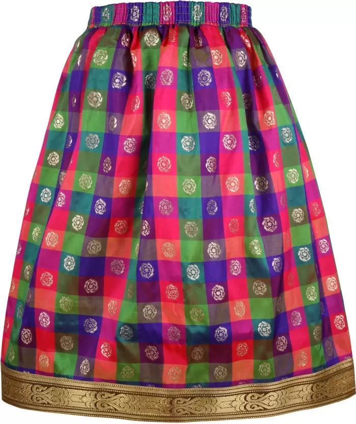 Girls Checked Ethnic Top and Skirt Set