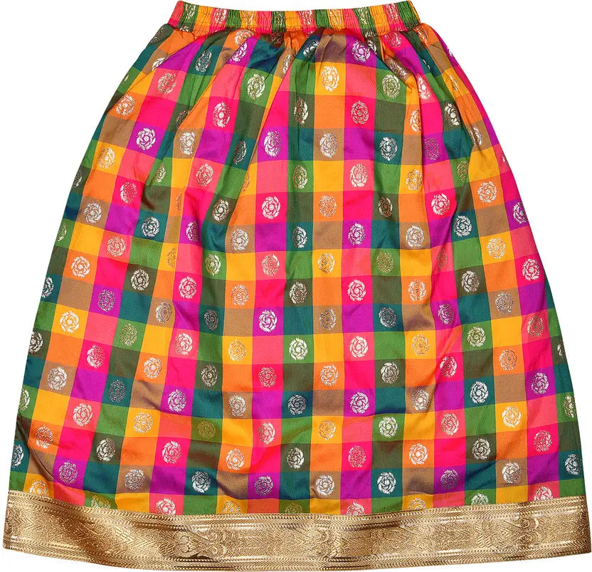 Girls Silk Blend Zari Woven Pattu Pavadai Set